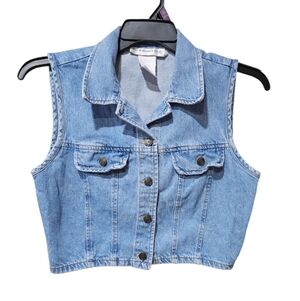 Paris Sport Club Denim Vest Womens‎ Medium Cropped 90s Button Front Light Wash